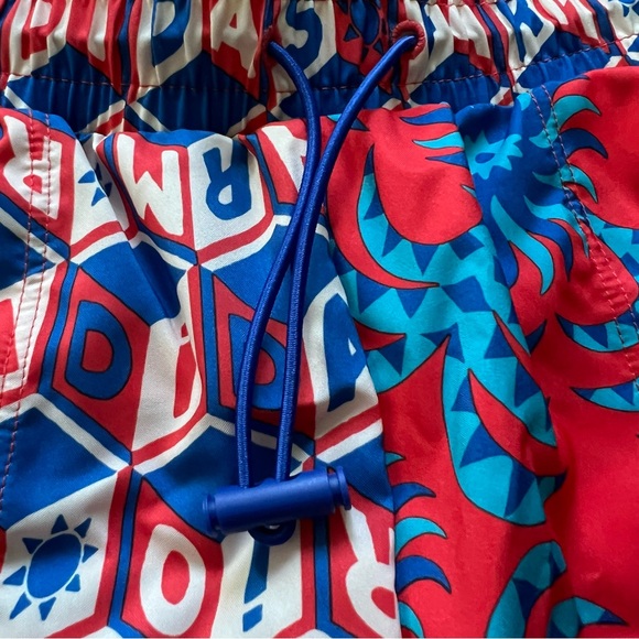 Adidas x FARM Rio Pacer Shorts, Color Bright Red / Signal Cyan, Size M, NWT - Picture 10 of 16